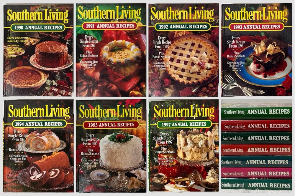 Lot of 7 1990s Vintage Southern Living Annual Recipes Cookbook Hardcover Books